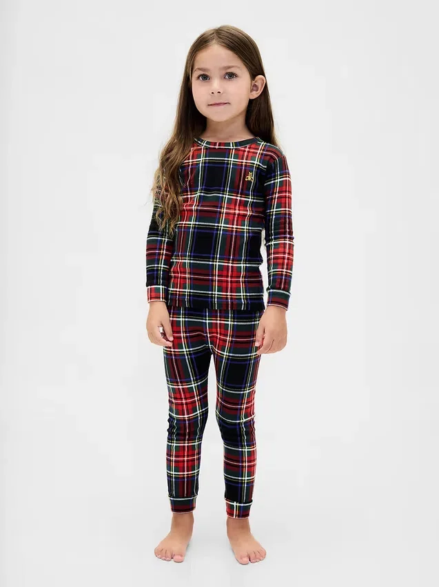 Çocuk ve Bebek Organik Fırçalanmış Pamuklu Tatil Pijama Seti