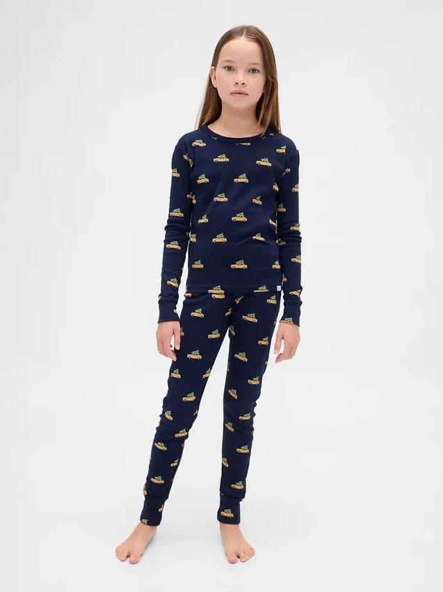 Çocuk ve Bebek Organik Fırçalanmış Pamuklu Tatil Pijama Seti
