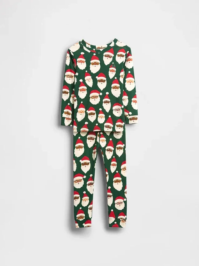 Çocuk ve Bebek Organik Fırçalanmış Pamuklu Tatil Pijama Seti