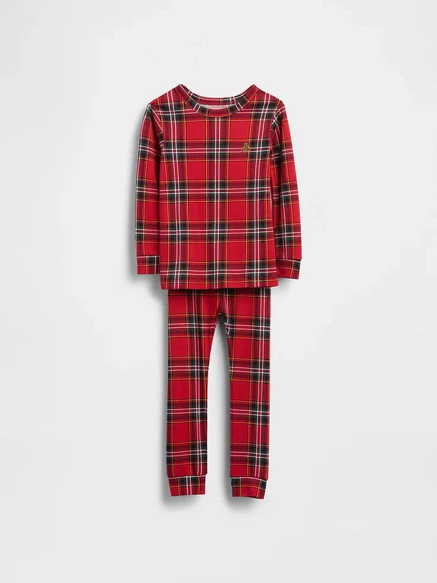 Çocuk ve Bebek Organik Fırçalanmış Pamuklu Tatil Pijama Seti