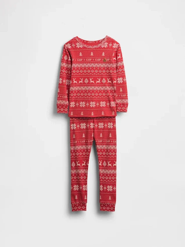 Çocuk ve Bebek Organik Fırçalanmış Pamuklu Tatil Pijama Seti