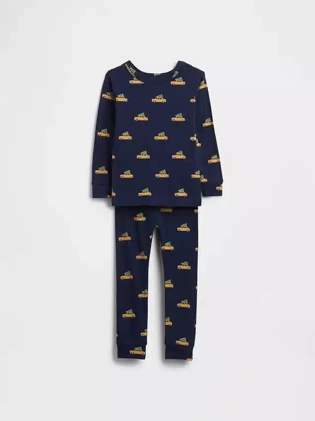 Çocuk ve Bebek Organik Fırçalanmış Pamuklu Tatil Pijama Seti