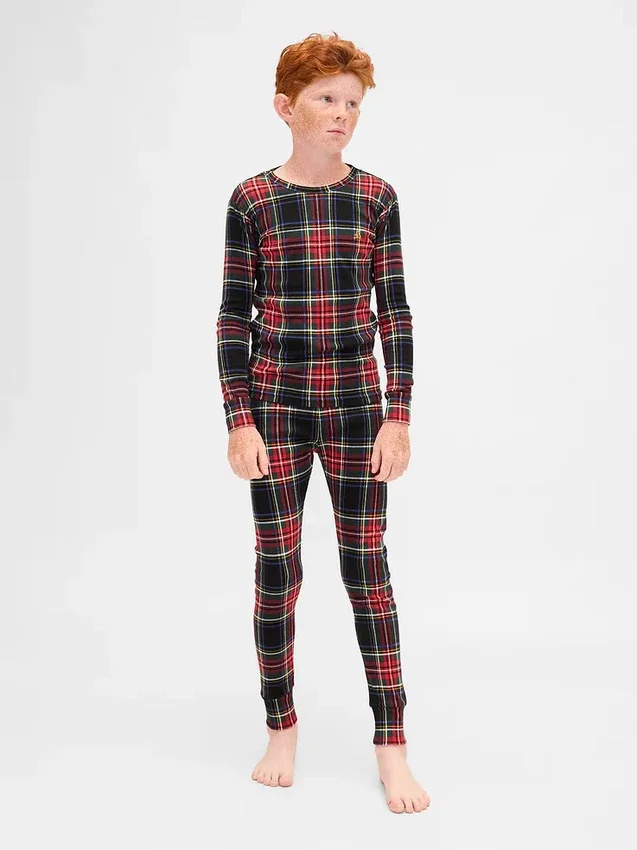 Çocuk ve Bebek Organik Fırçalanmış Pamuklu Tatil Pijama Seti