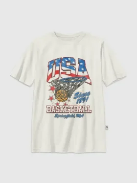 Çocuk Vintage Basketbol Desenli Tişört