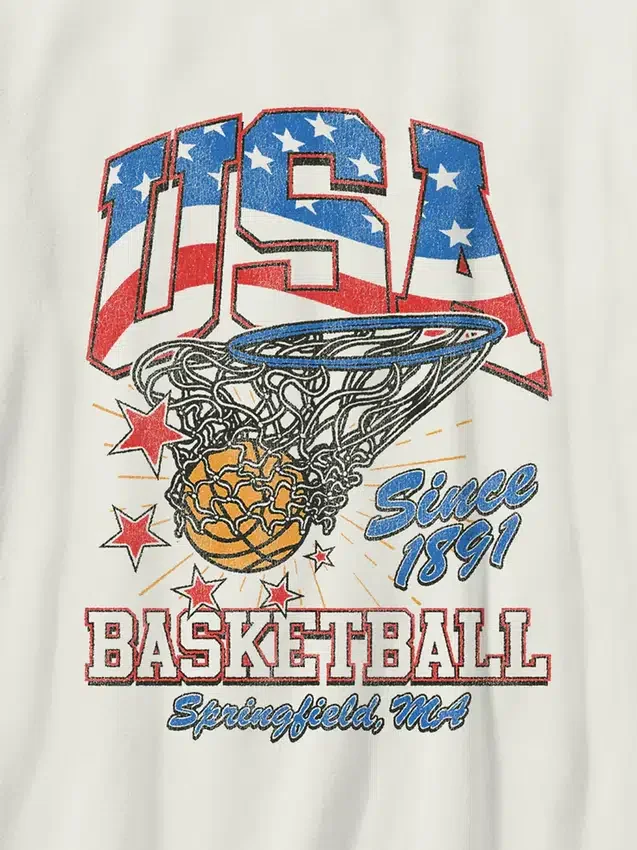 Çocuk Vintage Basketbol Desenli Tişört