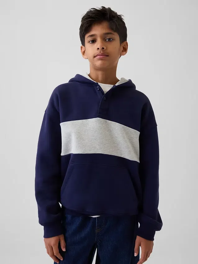 Çocuk Vintagesoft Bol Kesim Henley Kapüşonlu Sweatshirt