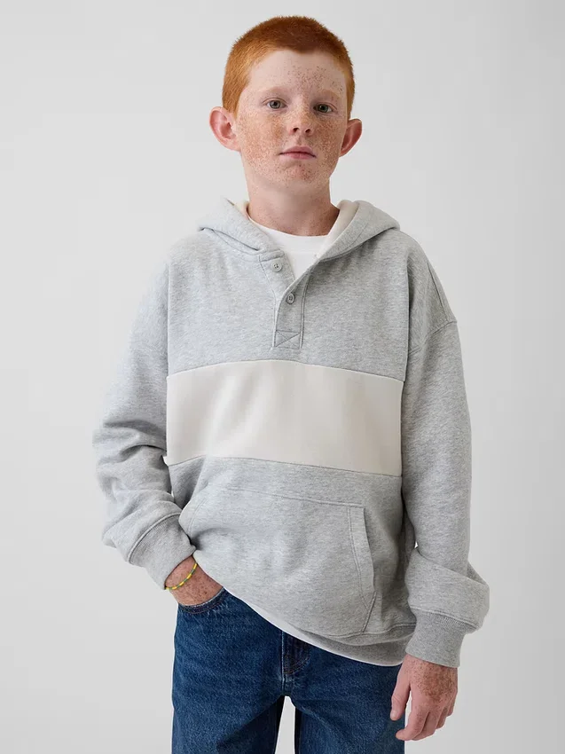 Çocuk Vintagesoft Bol Kesim Henley Kapüşonlu Sweatshirt