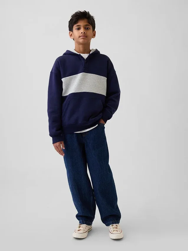 Çocuk Vintagesoft Bol Kesim Henley Kapüşonlu Sweatshirt