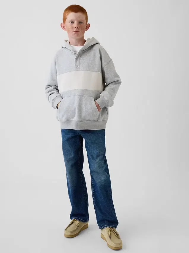 Çocuk Vintagesoft Bol Kesim Henley Kapüşonlu Sweatshirt
