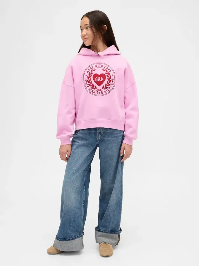 Çocuk Vintagesoft Büyük Boy Kalp Logolu Kapüşonlu Sweatshirt