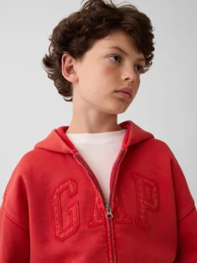 Çocuk Vintagesoft Gevşek Kesim Logolu Fermuarlı Kapüşonlu Sweatshirt