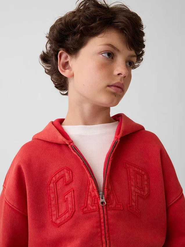 Çocuk Vintagesoft Gevşek Kesim Logolu Fermuarlı Kapüşonlu Sweatshirt