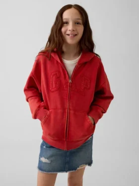 Çocuk Vintagesoft Gevşek Kesim Logolu Fermuarlı Kapüşonlu Sweatshirt