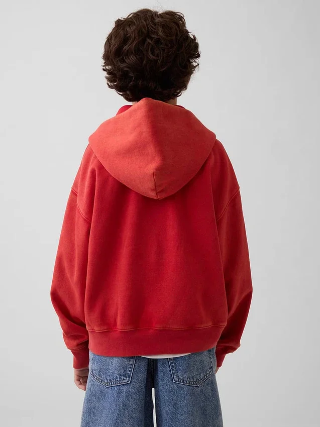 Çocuk Vintagesoft Gevşek Kesim Logolu Fermuarlı Kapüşonlu Sweatshirt