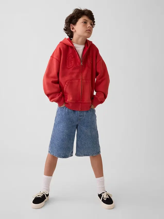 Çocuk Vintagesoft Gevşek Kesim Logolu Fermuarlı Kapüşonlu Sweatshirt