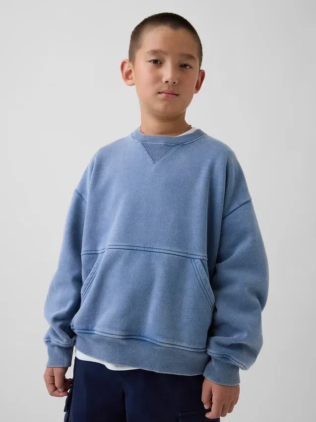 Çocuk Vintagesoft Gevşek Kesim Yuvarlak Yaka Cepli Sweatshirt