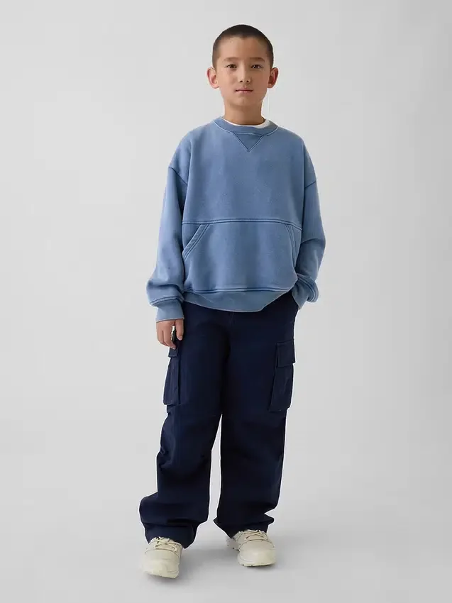 Çocuk Vintagesoft Gevşek Kesim Yuvarlak Yaka Cepli Sweatshirt