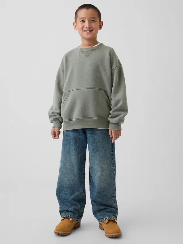 Çocuk Vintagesoft Gevşek Kesim Yuvarlak Yaka Cepli Sweatshirt