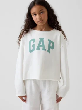 Çocuk Vintagesoft Havlu Kumaş Geniş Yakalı Logolu Sweatshirt