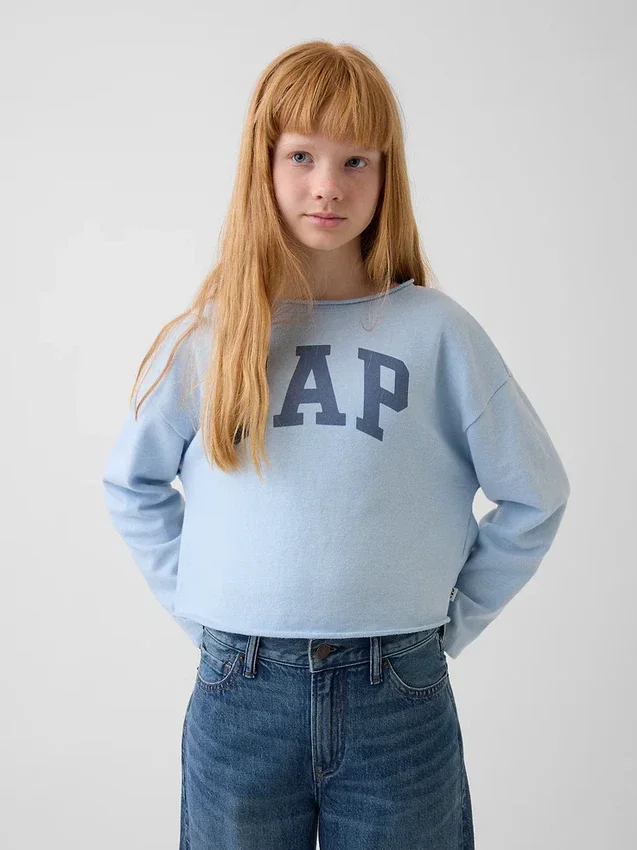 Çocuk Vintagesoft Havlu Kumaş Geniş Yakalı Logolu Sweatshirt