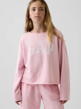 Çocuk Vintagesoft Havlu Kumaş Geniş Yakalı Logolu Sweatshirt