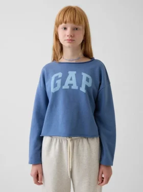 Çocuk Vintagesoft Havlu Kumaş Geniş Yakalı Logolu Sweatshirt