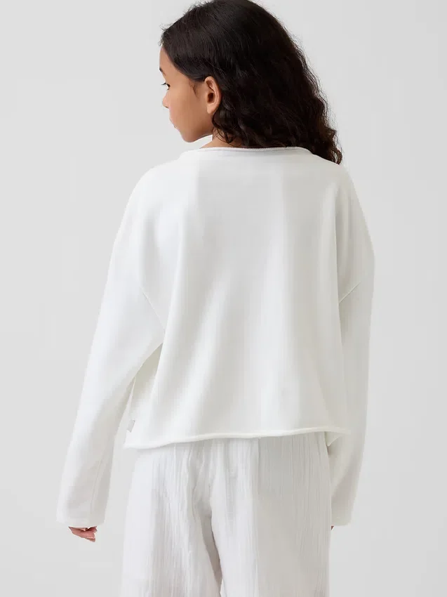 Çocuk Vintagesoft Havlu Kumaş Geniş Yakalı Logolu Sweatshirt