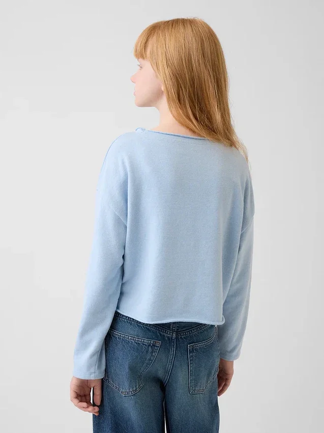 Çocuk Vintagesoft Havlu Kumaş Geniş Yakalı Logolu Sweatshirt