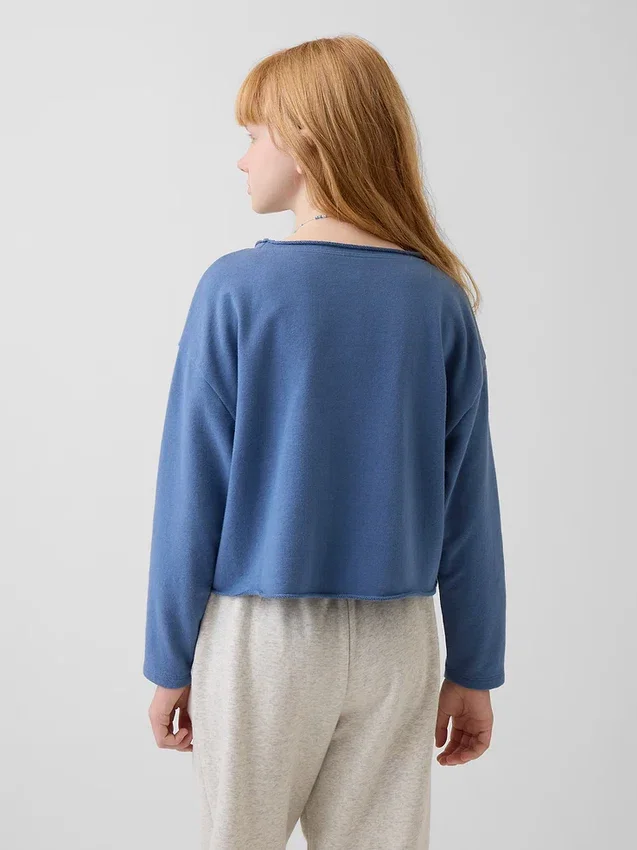 Çocuk Vintagesoft Havlu Kumaş Geniş Yakalı Logolu Sweatshirt