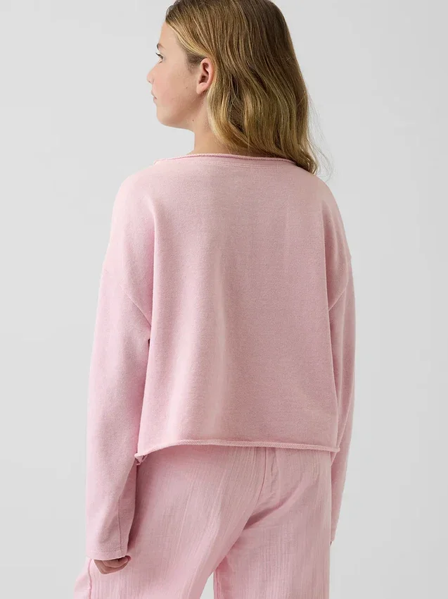 Çocuk Vintagesoft Havlu Kumaş Geniş Yakalı Logolu Sweatshirt