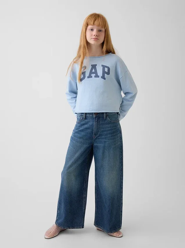 Çocuk Vintagesoft Havlu Kumaş Geniş Yakalı Logolu Sweatshirt