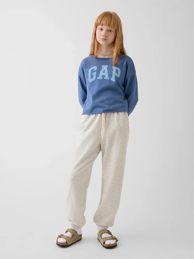 Çocuk Vintagesoft Havlu Kumaş Geniş Yakalı Logolu Sweatshirt