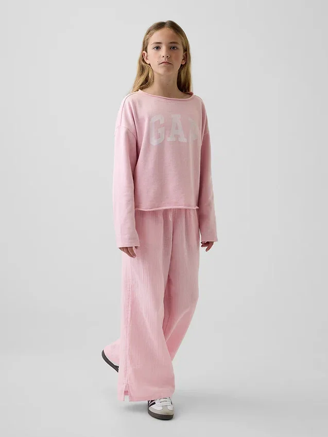 Çocuk Vintagesoft Havlu Kumaş Geniş Yakalı Logolu Sweatshirt