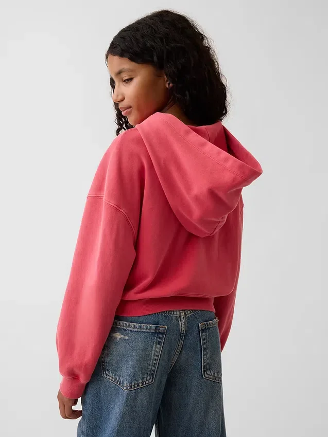 Çocuk Vintagesoft Havlu Kumaşlı Kama Kesim Fermuarlı Kapüşonlu Sweatshirt