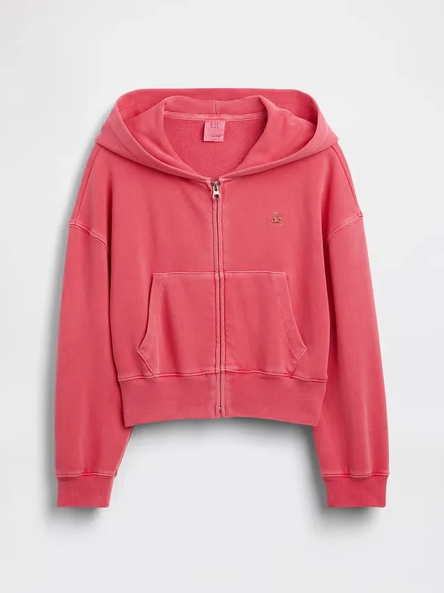 Çocuk Vintagesoft Havlu Kumaşlı Kama Kesim Fermuarlı Kapüşonlu Sweatshirt