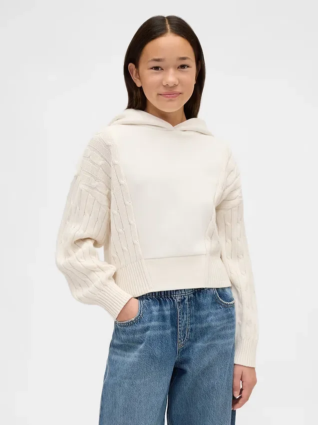 Çocuk Vintagesoft Karışık Malzemeli Kapüşonlu Sweatshirt