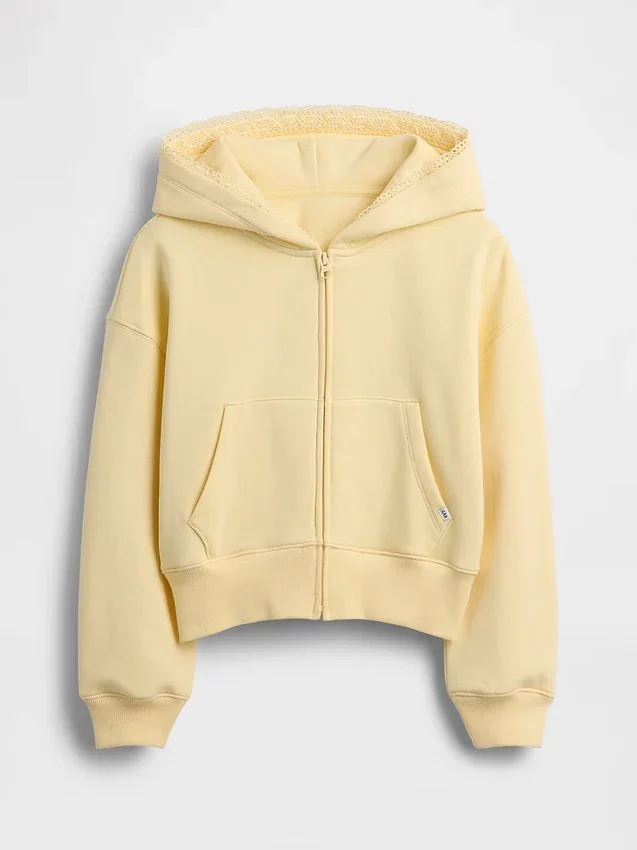 Çocuk Vintagesoft Rahat Dantel Süslemeli Fermuarlı Kapüşonlu Sweatshirt