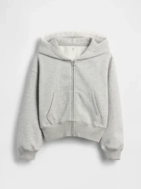 Çocuk Vintagesoft Rahat Dantel Süslemeli Fermuarlı Kapüşonlu Sweatshirt