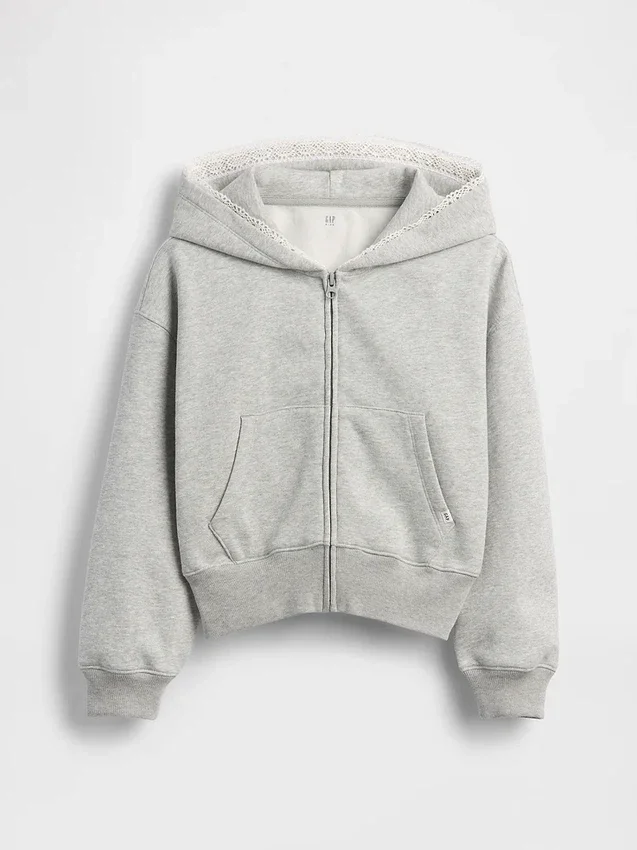 Çocuk Vintagesoft Rahat Dantel Süslemeli Fermuarlı Kapüşonlu Sweatshirt