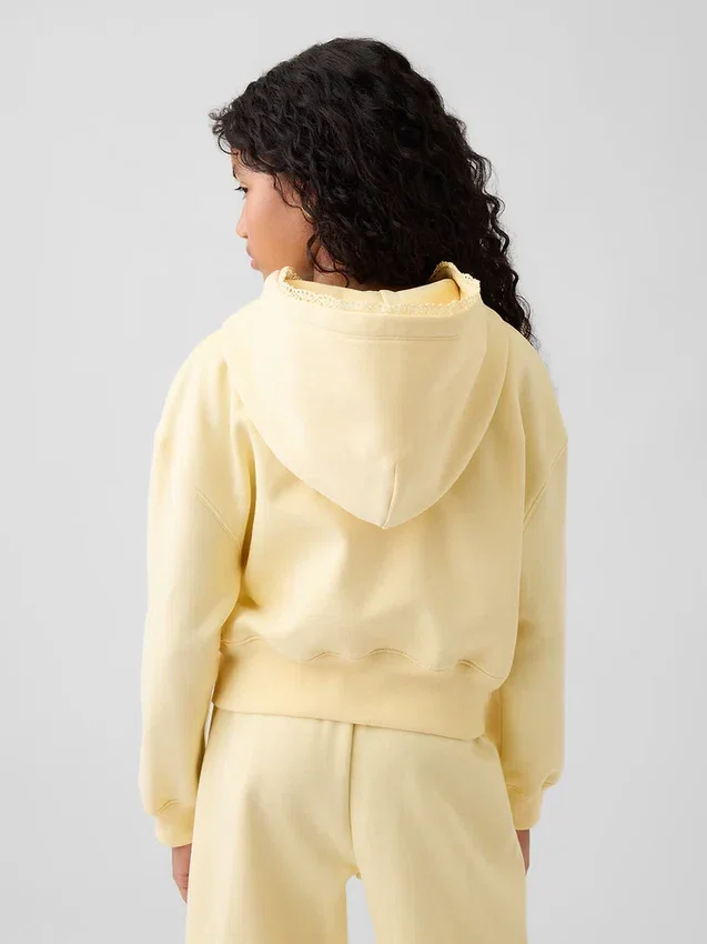 Çocuk Vintagesoft Rahat Dantel Süslemeli Fermuarlı Kapüşonlu Sweatshirt
