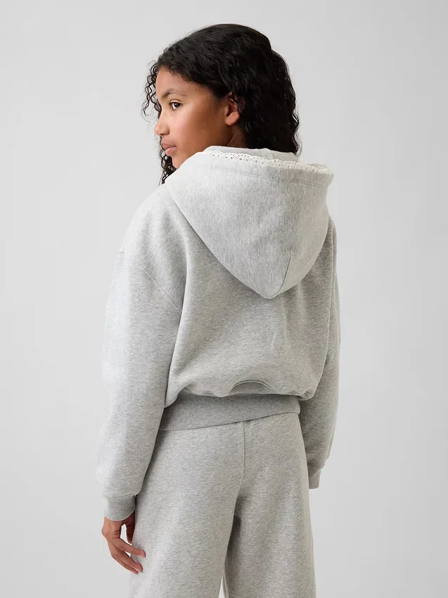 Çocuk Vintagesoft Rahat Dantel Süslemeli Fermuarlı Kapüşonlu Sweatshirt