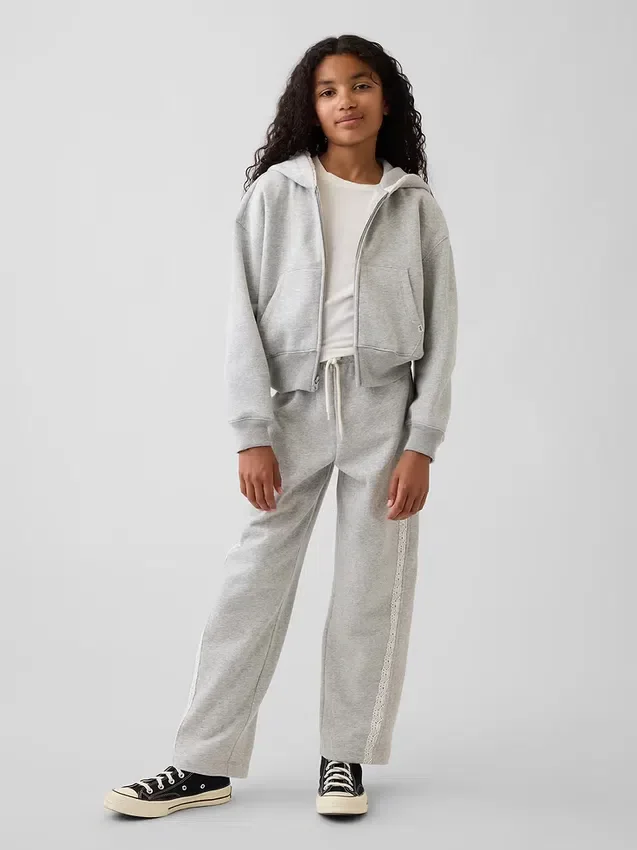 Çocuk Vintagesoft Rahat Dantel Süslemeli Fermuarlı Kapüşonlu Sweatshirt