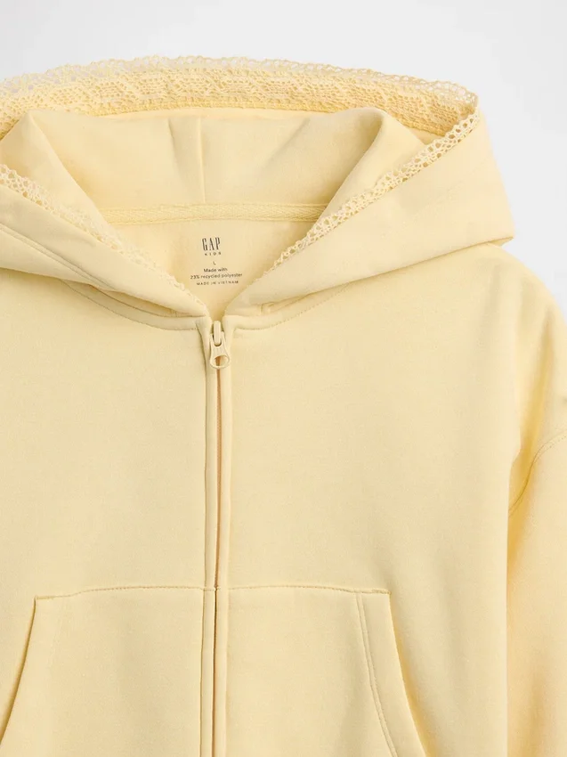 Çocuk Vintagesoft Rahat Dantel Süslemeli Fermuarlı Kapüşonlu Sweatshirt