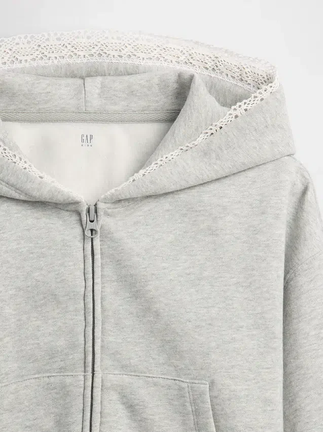 Çocuk Vintagesoft Rahat Dantel Süslemeli Fermuarlı Kapüşonlu Sweatshirt