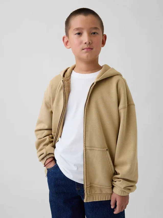 Çocuk Vintagesoft Rahat Kesim Fermuarlı Kapüşonlu Sweatshirt