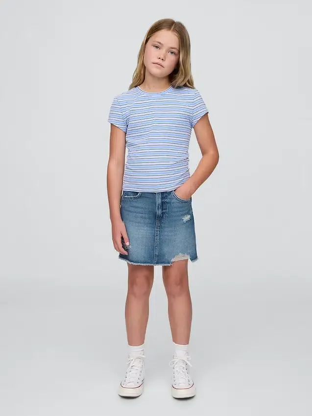 Çocuk Yüksek Bel Denim Etek