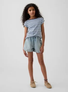 Çocuk Yüksek Bel Denim Kolay Şortlar