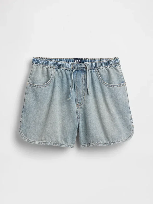 Çocuk Yüksek Bel Denim Kolay Şortlar