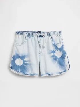 Çocuk Yüksek Bel Tie-Dye Denim Kolay Şortlar