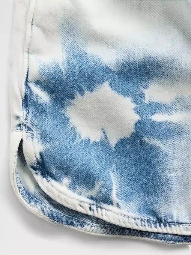 Çocuk Yüksek Bel Tie-Dye Denim Kolay Şortlar